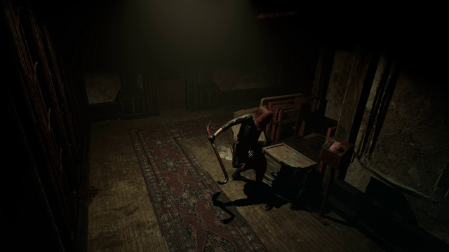 木箱を壊してエレベータで地下へ